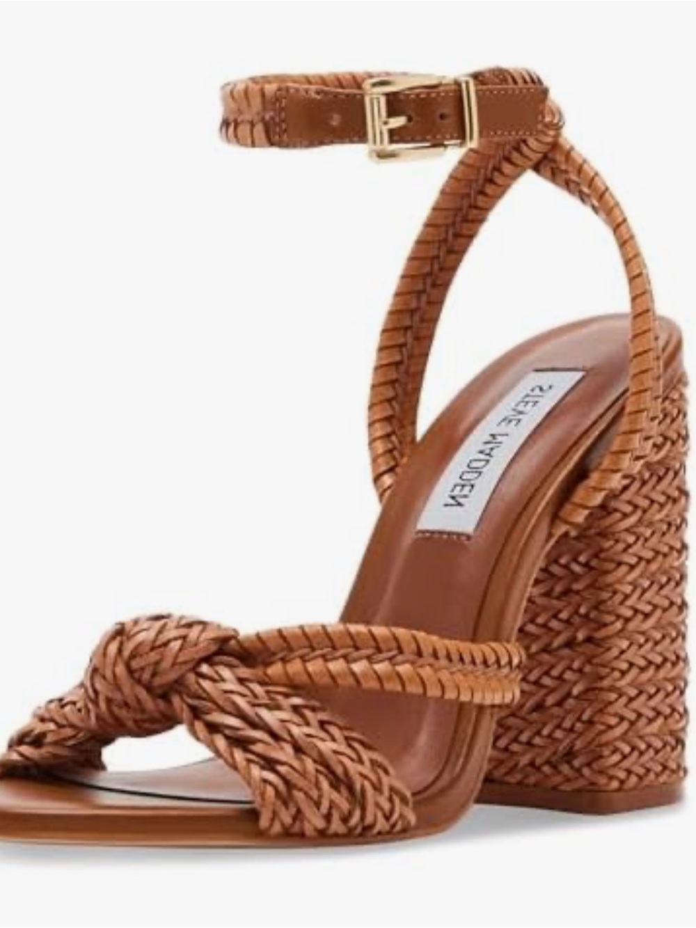 NEW STEVE MADDEN women's malou woven heel sandal in cognac 10M